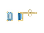 6x4mm Emerald Cut Aquamarine 10k Yellow Gold Stud Earrings