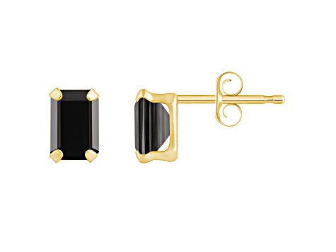 6x4mm Emerald Cut Black Onyx 10k Yellow Gold Stud Earrings