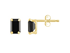 6x4mm Emerald Cut Black Onyx 10k Yellow Gold Stud Earrings
