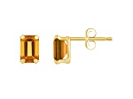 6x4mm Emerald Cut Citrine 10k Yellow Gold Stud Earrings