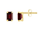 6x4mm Emerald Cut Garnet 10k Yellow Gold Stud Earrings