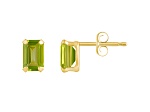 6x4mm Emerald Cut Peridot 10k Yellow Gold Stud Earrings