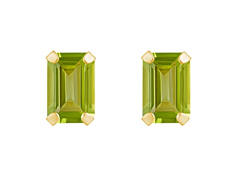 6x4mm Emerald Cut Peridot 10k Yellow Gold Stud Earrings