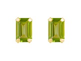 6x4mm Emerald Cut Peridot 10k Yellow Gold Stud Earrings