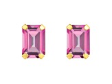 6x4mm Emerald Cut Pink Topaz 10k Yellow Gold Stud Earrings