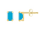 6x4mm Emerald Cut Turquoise 10k Yellow Gold Stud Earrings
