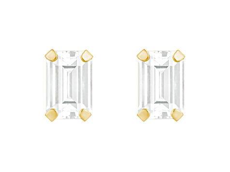 6x4mm Emerald Cut White Topaz 10k Yellow Gold Stud Earrings