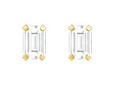 6x4mm Emerald Cut White Topaz 10k Yellow Gold Stud Earrings