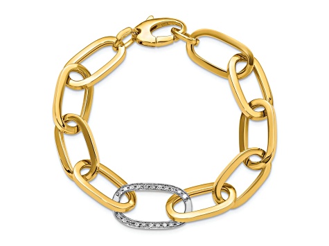14K Yellow Gold with White Rhodium Diamond Oval 8-inch Bracelet 0.50ctw