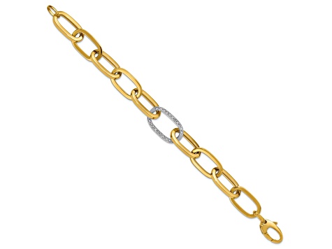 14K Yellow Gold with White Rhodium Diamond Oval 8-inch Bracelet 0.50ctw