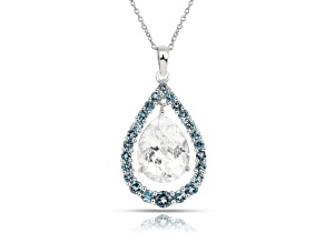 White Topaz Teardrop pendant with Blue Topaz Halo Rhodium Over Sterling Silver with necklace
