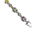 Sterling Silver with 14K Gold Over Sterling Silver Accent Oxidized Pink/Green/Lemon Quartz Bracelet