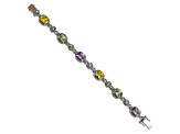 Sterling Silver with 14K Gold Over Sterling Silver Accent Oxidized Pink/Green/Lemon Quartz Bracelet