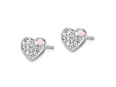 Rhodium Over Sterling Silver Enamel and Crystal Heart Post Earrings