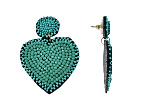 Off Park® Collection, Two tone Teal Seed Bead Heart Earring