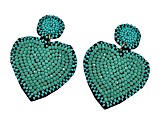 Off Park® Collection, Two tone Teal Seed Bead Heart Earring