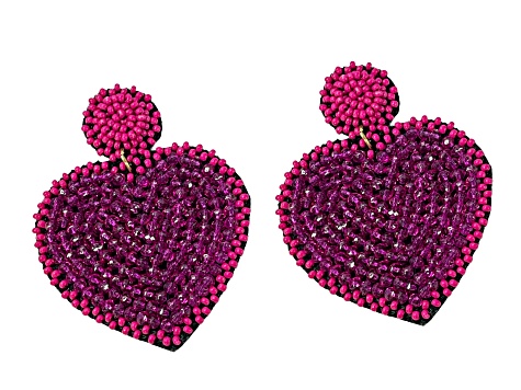 Off Park® Collection, Two tone Pink Seed Bead Heart Earring
