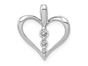 Rhodium Over 14k White Gold Diamond 3-stone Heart Pendant