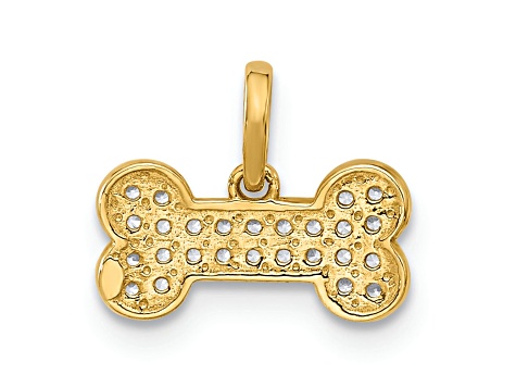 14K Yellow Gold Polished Cubic Zirconia Dog Bone Pendant