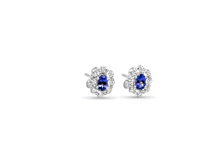 Round Tanzanite and CZ Rhodium Over Sterling Silver Earrings, 0.90ctw