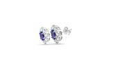 Round Tanzanite and CZ Rhodium Over Sterling Silver Earrings, 0.90ctw