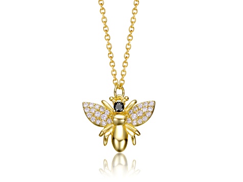 Clear Cubic Zirconia, Teens/Adults14k Gold Plated over Brass Wasp Pendant Necklace