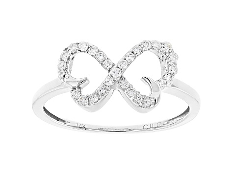 White Lab-Grown Diamond 14k White Gold Double Heart Ring 0.20ctw ...