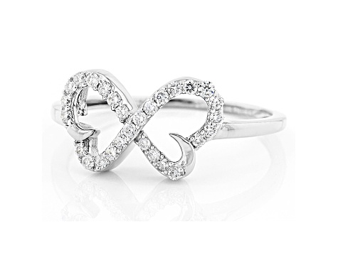 White Lab-Grown Diamond 14k White Gold Double Heart Ring 0.20ctw