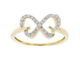 White Lab-Grown Diamond 14k Yellow Gold Double Heart Ring 0.20ctw