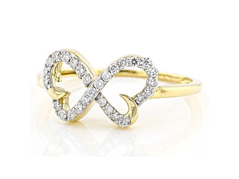 White Lab-Grown Diamond 14k Yellow Gold Double Heart Ring 0.20ctw