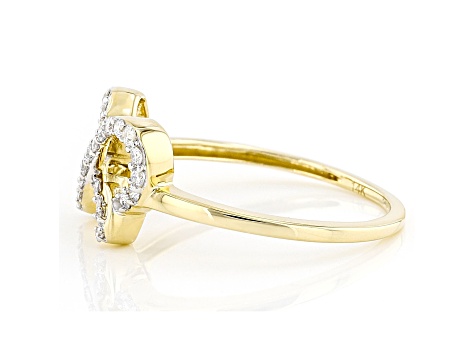 White Lab-Grown Diamond 14k Yellow Gold Double Heart Ring 0.20ctw