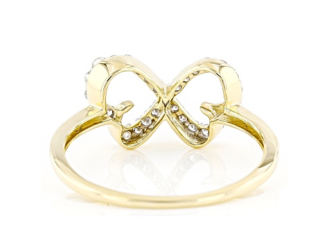 White Lab-Grown Diamond 14k Yellow Gold Double Heart Ring 0.20ctw