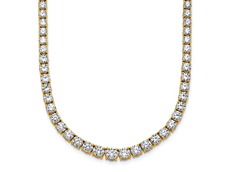White Lab-Grown Diamond G-H SI 14k Yellow Gold 18" Graduated Tennis Necklace 14.50ctw