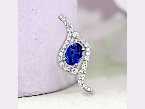 14K White Gold Tanzanite and Diamond Pendant 1.42ctw