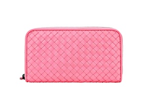 Bottega Veneta Intrecciato Zipper French Calf Leather Wallet Pink
