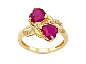 Ruby with Diamond Acccent 10K Yellow Gold Double Heart Ring 3.50ctw