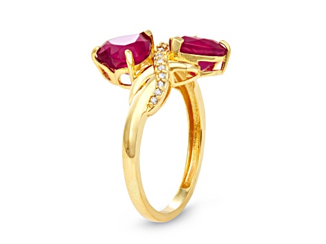 Red Mahaleo® Ruby 10K Yellow Gold Double Heart Ring 3.50ctw