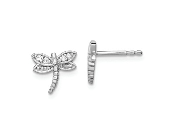 Picture of Rhodium Over Sterling Silver Polished Cubic Zirconia Dragonfly Post Earrings