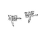 Rhodium Over Sterling Silver Polished Cubic Zirconia Dragonfly Post Earrings