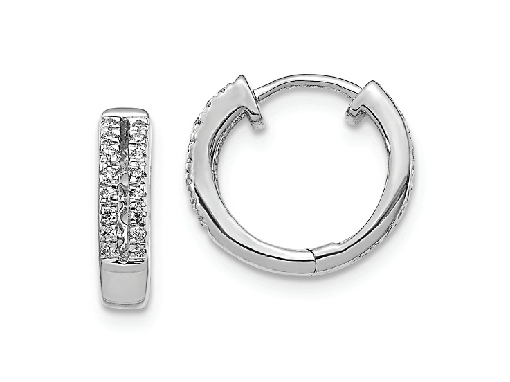 Rhodium Over 10k White Gold 7/16" 0.09ctw Diamond Hinged Round Hoop Earrings