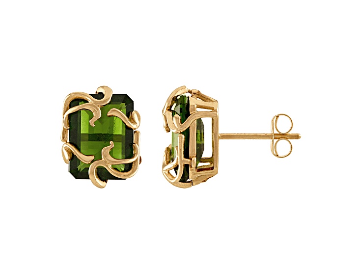 友 10K Yellow Gold Chrome Diopside Medusa Earrings 2.80ctw