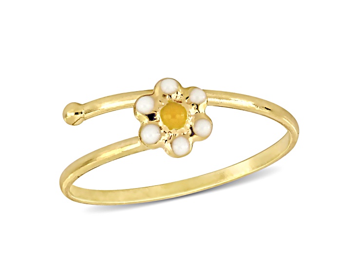 Children's 14K Yellow Gold White and Yellow Enamel Daisy