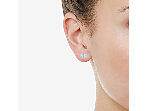 Grand Cushion Shape Diamond 14K White Gold Earrings I Color I1 Clarity, 1.00ctw