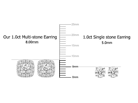 Grand Cushion Shape Diamond 14K White Gold Earrings I Color I1 Clarity, 1.00ctw