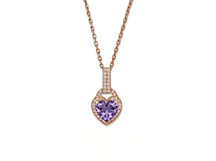 Natural Purple Amethyst 14K Rose Gold Over Sterling Silver Heart Pendant With Chain