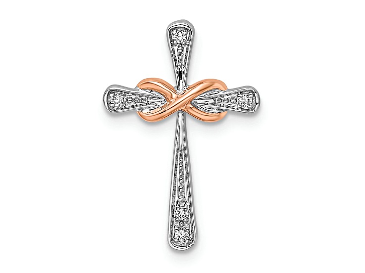 14K Two-tone Gold Cross with Infinity Diamond Chain Slide Pendant