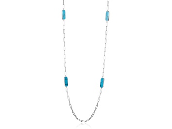 Picture of Blue Turquoise Platinum Over Sterling Silver Necklace 17x5mm