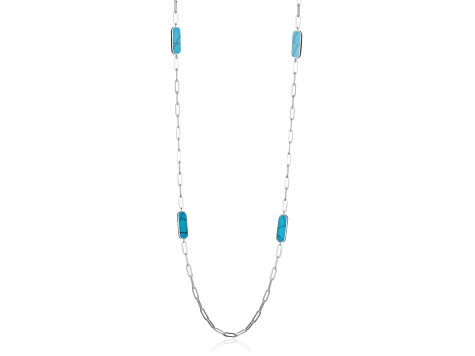 Blue Turquoise Platinum Over Sterling Silver Necklace 17x5mm