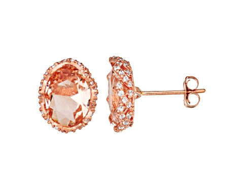Peach Morganite Simulant 10K Rose Gold Stud Earrings 4.75ctw
