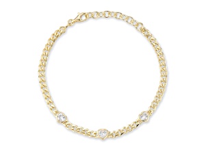 Sterling Statements 14K Yellow Gold Over Sterling Silver Heart Cubic Zirconia Station Curb Bracelet